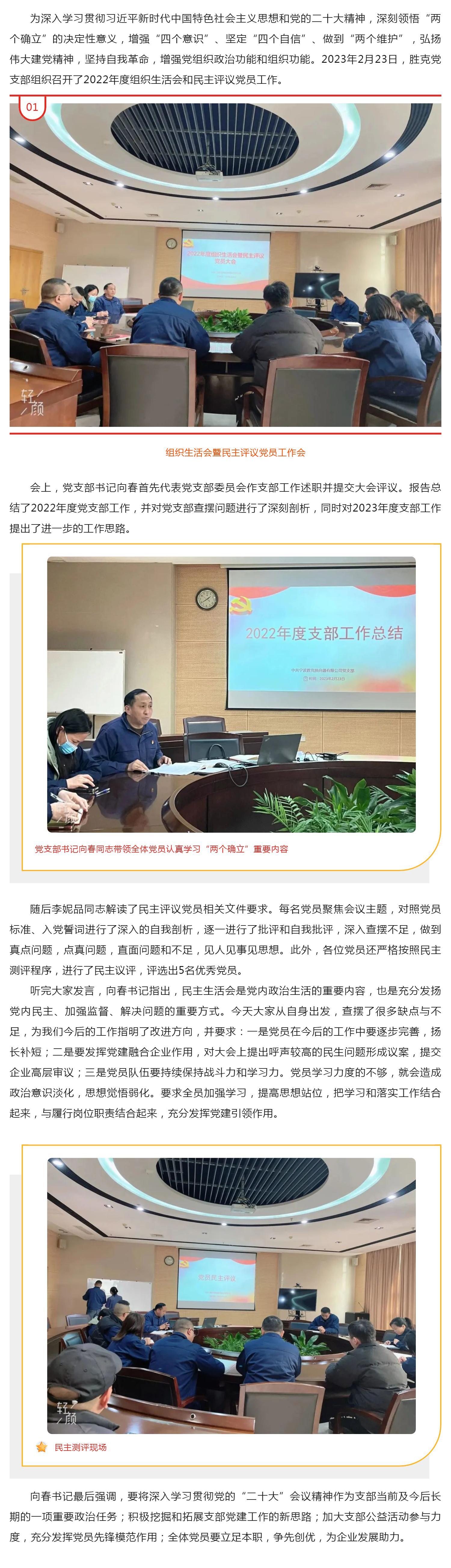 奋进新征程 勇担新使命 _ 宁波胜克党支部开展2022年度组织生活会暨民主评议党员工作_壹伴长图1.jpg